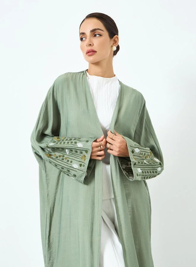 Take Two Women Green Embroidered Long Sleeve Abaya